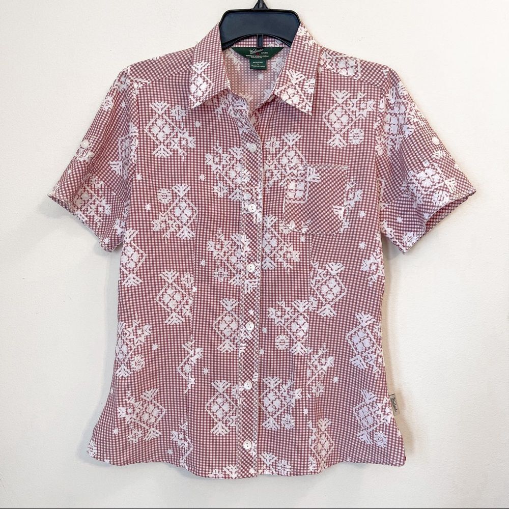 Woolrich Raisin Western Gingham‎ Button Down Short Sleeve Shirt Size S